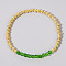 Colorful Birthstone Faceted Bicone & Brass Beaded Stretch Bracelets for Women, Lime Green, 6-7/8 inch(17.5cm)