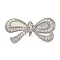 Brass Micro Pave Clear Cubic Zirconia Fold Over Clasps, Bowknot, Platinum, 14.5x29.5x10mm, Hole: 2x2.5mm