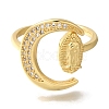 Rack Plating Moon & Saint Brass Clear Cubic Zirconia Open Cuff Rings RJEW-S411-07G-2