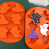 Halloween Theme Ghost/House/Witch Hat Cake Decoration Food Grade Silicone Molds DIY-E067-02-1