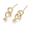 Brass Micro Pave Clear Cubic Zirconia Stud Earring Findings KK-N230-65-NF-2