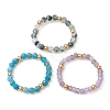 3Pcs 3 Style Natural Mixed Gemstone Round Beaded Stretch Rings Set RJEW-TA00087-1