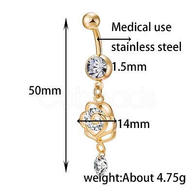 Brass Cubic Zirconia Navel Ring AJEW-EE0004-15-1