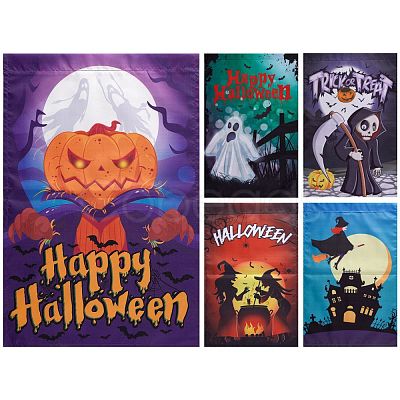 5Pcs 5 Styles Garden Flag for Halloween AJEW-SZ0001-57A-1