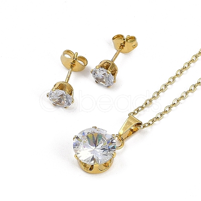 Vacuum Plating 304 & 201 Stainless Steel Cubic Zirconia Jewelry Sets SJEW-F146-02G-03-1