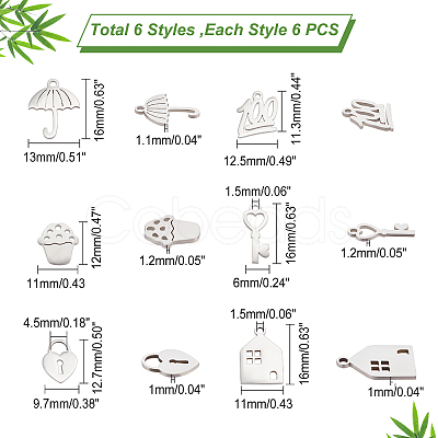 DICOSMETIC 36Pcs 6 Style Stainless Steel Charms STAS-DC0008-62-1