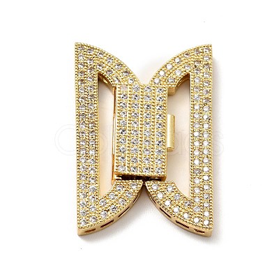 Brass Micro Pave Clear Cubic Zirconia Fold Over Clasps KK-G414-07G-1