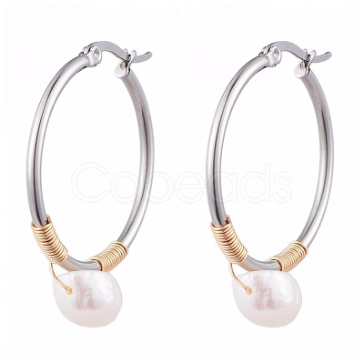 Wire Wrapped 201 Stainless Steel Big Hoop Earrings EJEW-JE04167-1