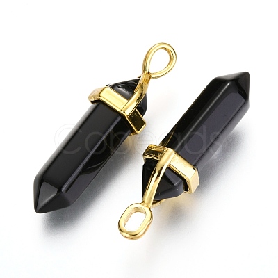 Natural Black Obsidian Bullet Double Terminated Pointed Pendants X-G-G902-B25-1