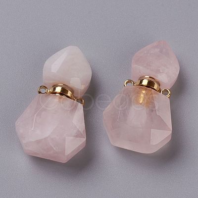 Hexagon Natural Rose Quartz Perfume Bottle Pendants G-H241-03F-G-1