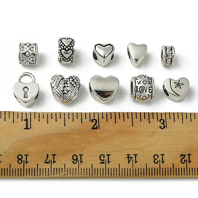 60Pcs 10 Styles Tibetan Style Alloy European Beads MPDL-FS0001-02A-1