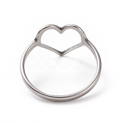 Non-Tarnish 201 Stainless Steel Heart Finger Ring RJEW-J051-16P-1