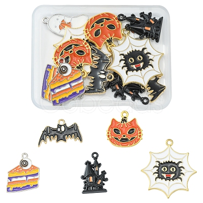 12Pcs 6 Style Halloween Theme Alloy Enamel Pendants ENAM-FS0001-46-1