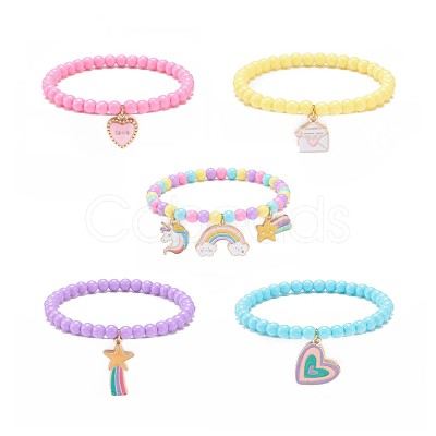 5Pcs 5 Style Candy Color Acrylic Round Beaded Stretch Bracelets Set BJEW-JB08675-1