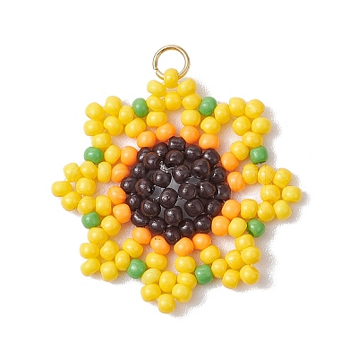 Beaded Sunflower Charms PALLOY-MZ00450-1