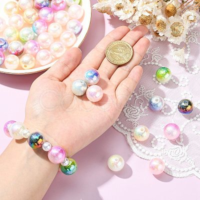 50Pcs UV Plating Opaque Rainbow Iridescent Acrylic Beads SACR-CJ0001-42-1