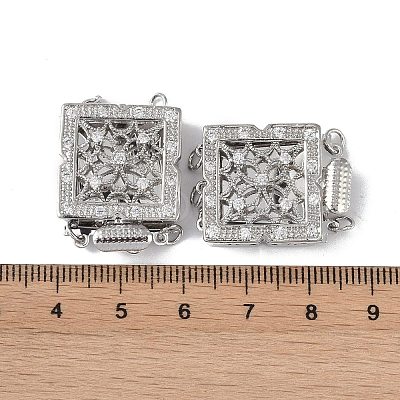 Rack Plating Brass Micro Pave Clear Cubic Zirconia Box Clasps KK-G494-05P-1