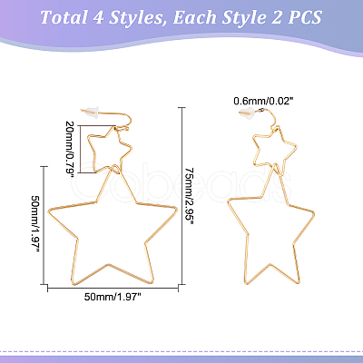 Unicraftale 4 Pairs 4 Colors Interlock Double Open Star Dangle Earrings STAS-UN0034-81-1