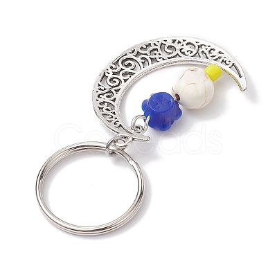 5Pcs Alloy & Synthetic Turquoise & Resin Keychain KEYC-JKC00777-04-1