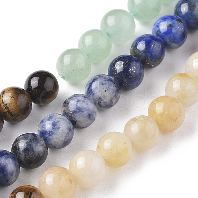 Chakra Theme Natural Red Rainbow Jasper & Yellow Aventurine & Tiger Eye & Green Aventurine & Blue Spot Stone & Lapis Lazuli & Amethyst Beads Strands G-F668-23-8mm-1