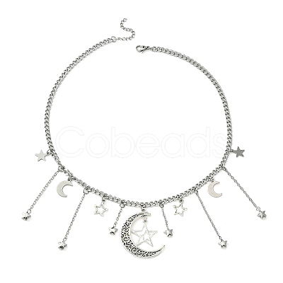 Star & Crescent Moon Alloy Pendant Necklaces NJEW-TA00119-1