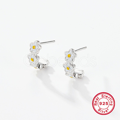 Anti-Tarnish Rhodium Plated 925 Sterling Silver Flower Stud Earrings AE8550-1-1