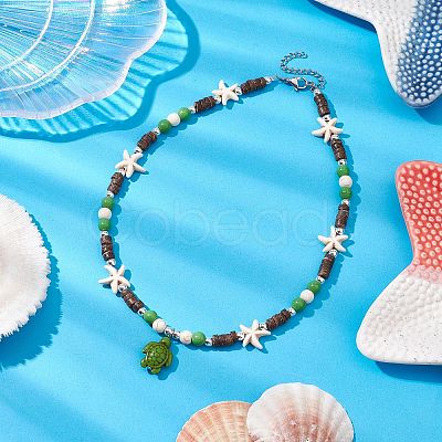 Dyed Synthetic Turquoise Turtle Pendant Necklaces NJEW-JN05059-1