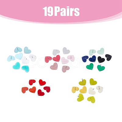 SUPERFINDINGS 38Pcs 19 Colors Acrylic Heart Stud Earring Findings FIND-FH0007-21-1