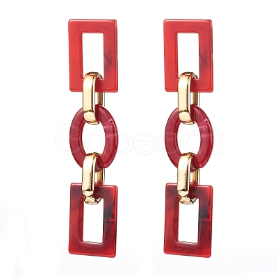 Acrylic & CCB Plastic Link Chain Dangle Stud Earrings X-EJEW-JE04470-1