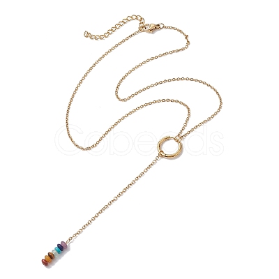 Natural & Synthetic Mixed Gemstone Rondelle Lariat Necklaces NJEW-JN04640-1