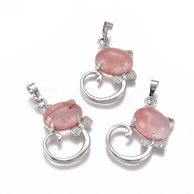 Cherry Quartz Glass Kitten Pendants G-L512-R03-1