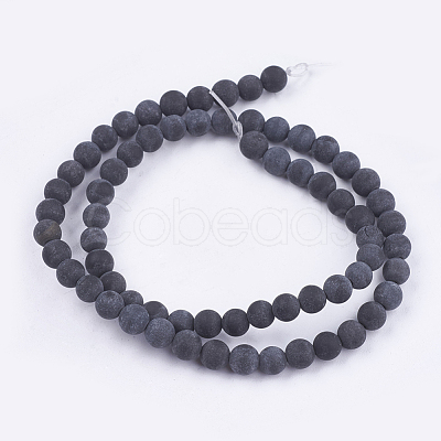 Natural Black Stone Bead Strands G-R193-01-6mm-1