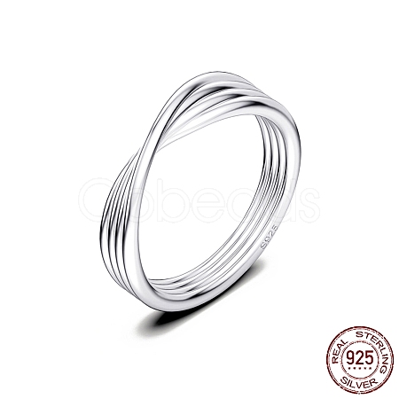 Rhodium Plated 925 Sterling Silver Criss Cross Finger Ring RJEW-C064-33D-P-1