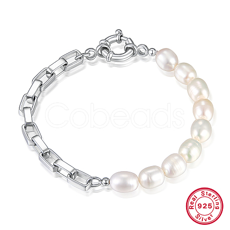 Natural Pearl Beaded Bracelet with 925 Sterling Silver Box Chains LG0013-1-1