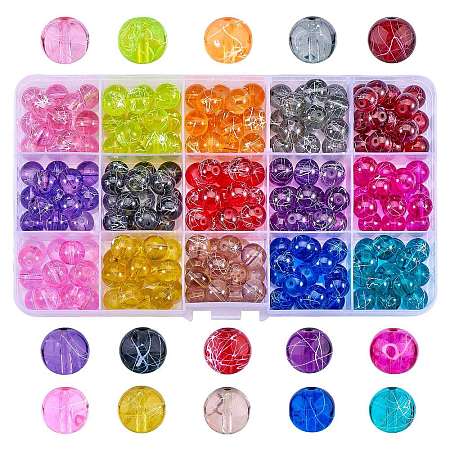 225Pcs 15 Colors Drawbench Transparent Glass Beads Strands GLAA-SZ0001-89-1