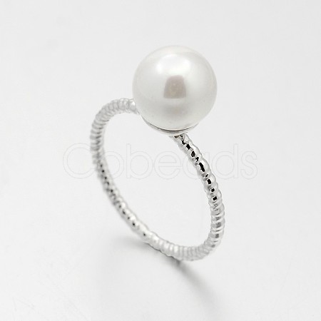 Brass Acrylic Pearl Finger Rings for Wedding Jewelry RJEW-J061-P-1