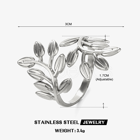 Fashionable stainless steel leaf ring for female personality hip-hop exaggerated leaf ring opening adjustment CE3529-1-1