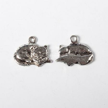Antique Silver Tibetan Style Cat Charms X-TIBEP-GC096-AS-RS-1
