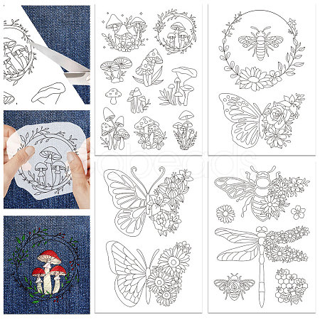 4 Sheets 11.6x8.2 Inch Stick and Stitch Embroidery Patterns DIY-WH0455-014-1