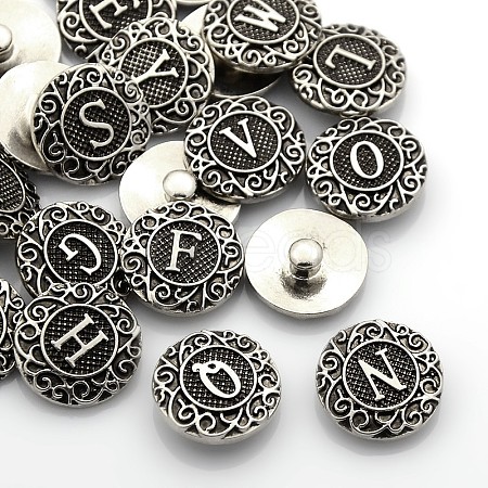 Antique Silver Tone Zinc Alloy Enamel Alphabet Snap Buttons SNAP-N010-86-NR-1