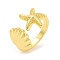 Starfish & Shell Rack Plating Brass Open Cuff Rings, for Women, Lead Free & Cadmium Free, Long-Lasting Plated, Real 18K Gold Plated, US Size 8(18.1mm)