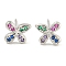 Rack Plating Brass Micro Pave Clear Cubic Zirconia Stud Earrings, with Ear Nuts, Long-Lasting Plated, Flower, Colorful, 7.5x8.5mm