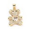 Brass Micro Pave Cubic Zirconia Pendants, with Glass, Bear with Heart Charm, Golden, Clear, 20.5x15x5mm, Hole: 5.5x3.5mm