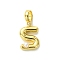 Rack Plating Brass with ABS Plastic Pearl European Dangle Charms, Large Hole Pendants, Long-Lasting Plated, Lead Free & Cadmium Free, Real 18K Gold Plated, Letter S, 24mm long, hole: 5mm, pendant: 16x10.5x5mm