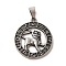 304 Stainless Steel Pendants, Flat Round with Twelve Constellations Charms, Antique Silver, Leo, 28x25x2mm, Hole: 7x5mm