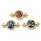 Rack Plating Brass Micro Pave Cubic Zirconia Flat Round Connector Charms, with Enamel & Shell, Real 18K Gold Plated, Long-Lasting Plated, Lead Free & Cadmium Free, Mixed Color, 15x28x4mm, Hole: 1.4mm