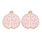 Alloy Enamel Pendants, Light Gold, Brain Charm, Pink, 18x17x1mm, Hole: 1.8mm