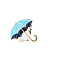 Umbrella Cat Enamel Pin, Cartoon Light Gold Brooch Pin Clothing Accessory, Cyan, 39x32mm