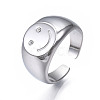 304 Stainless Steel Smiling Face Open Cuff Ring RJEW-T023-90P-3