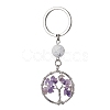 Natural Amethyst & Howlite  Chips Flat Round with Tree of Life Kcychain KEYC-JKC00563-04-1